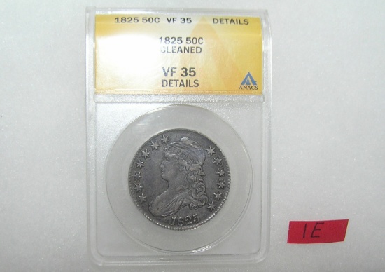 1825 draped bust silver half dollar graded VF35