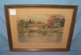 Old covered bridge original framed art work