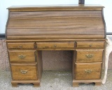 Vintage modern era roll top desk solid wood circa 1970's