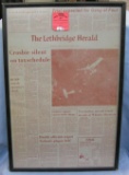 Vintage Lethbridge Herald framed newspaper