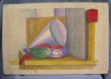 Vintage still life painting on board