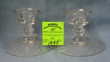 Pair of antique etched glass candle holders