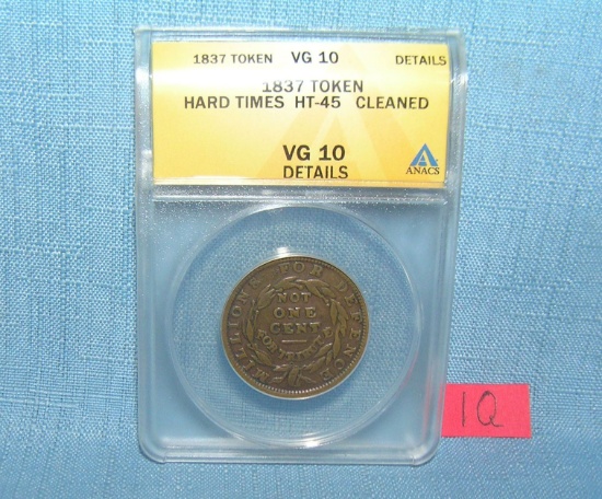 1837 hard times token graded VG10