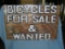 Bicycles for sale and wanted retro style advertising sign