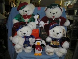 Collection of large holiday bears and collectibles