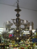 Large antique brass and crystal chandelier