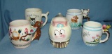 Group of 5 porcelain children's milk mugs