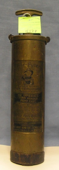 Antique solid brass fire fighter fire extinguisher