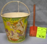 Vintage all tin child’s sand pail and shovel set