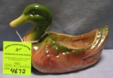 Hand painted art pottery duck planter