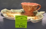 Vintage art pottery leaf shaped cup and saucer set