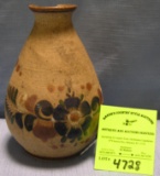 Floral decorated signed Mexican earthen ware vase