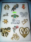 Great collection of vintage costume jewelry pins