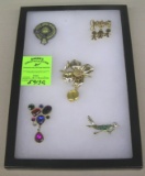 Group of vintage costume jewelry pins