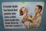 Woman who carry an extra little weight retro style sign