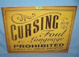 Cursing and foul language prohibited retro style sign