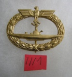 German submarine warfare badge gold color WWII style