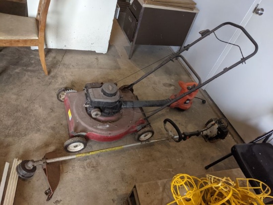 Murray 22" Push Mower, Stihl Weedeater, & Electric Leaf Blower