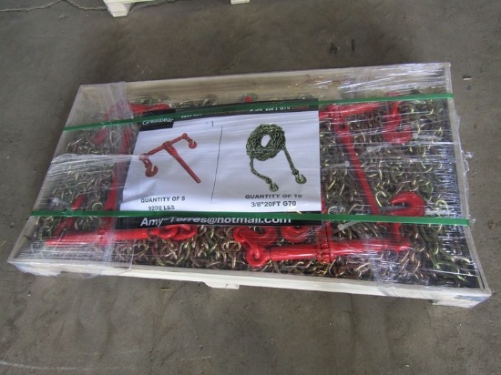 (5) 9200LBS Ratchet binder and Qty of (10) 3/8" 20FT G70 chain