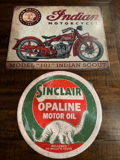 2 Retro Vintage Signs"" Sinclair & Indian Motorcycle