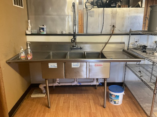 82" Wide 3 Bay Stainless Steel Sink