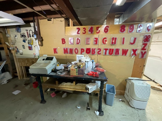 5' Workbench W/ Cash Register & Contents, Pegboard Contents