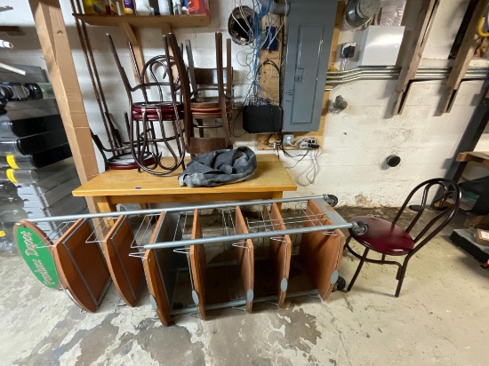 Wooden Table, Display Shelf, 5 Chairs