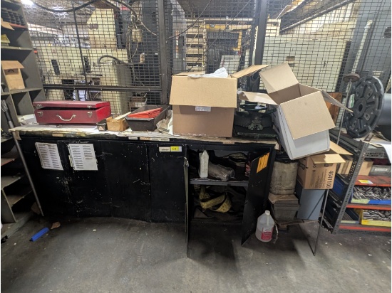 Cabinet w/ Milwaukee Portable Band Saw, Mitutoyo Caliper, Straps,