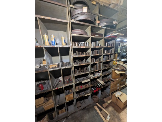 2 Shelves w/ Band Saw Blades, Collets, Key Broaches