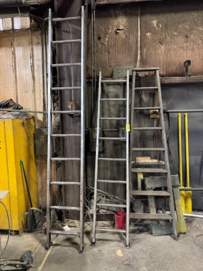 (2) Aluminum Ladders, (1) Wood Step Ladder