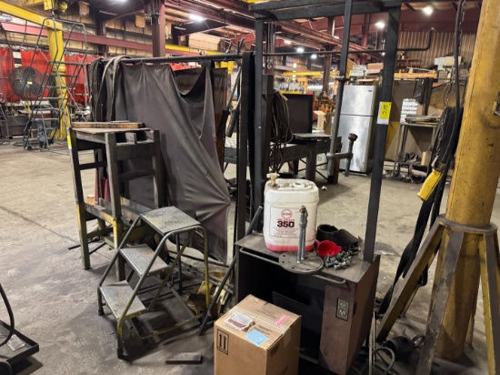(3) Welding Curtains, Lifting Straps, Step Stool, Steel Stand &