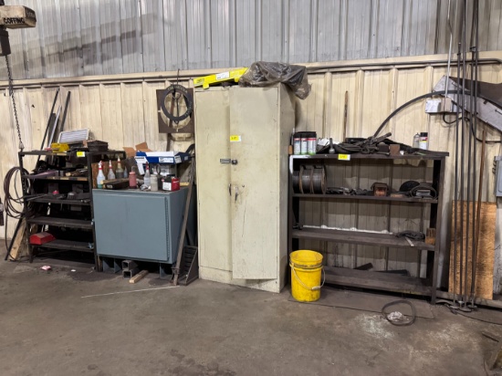 (2) Metal Shelving Units, (2) Metal Cabinets & Contents