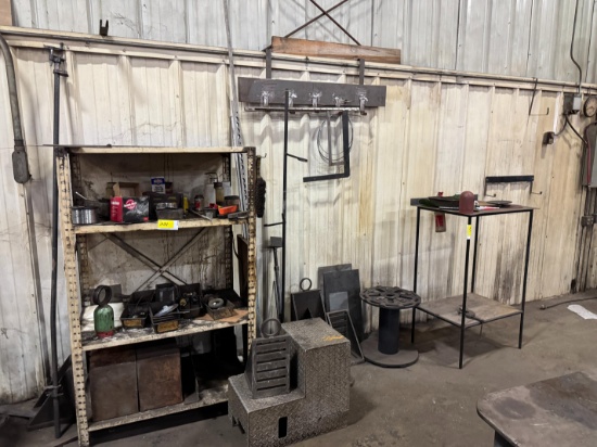 Metal Shelving Unit, Metal Work Stand, (5) Welding Curtains