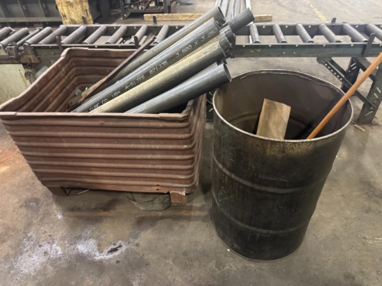 55 Gal. Drum, 36"X42" Scrap Bin & 3 1/2" OD Tubing