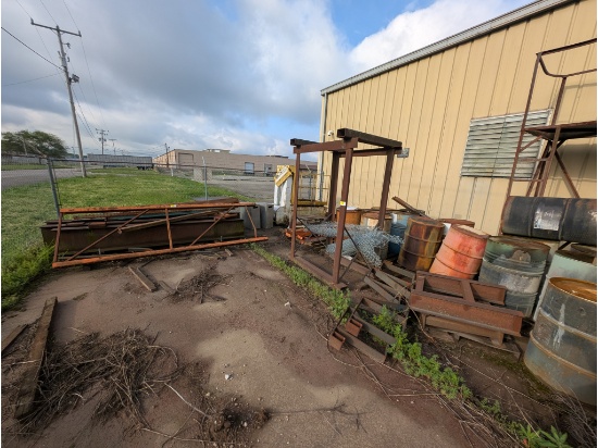 Steel Beams, Pallet Rack, Man Lift, Barrels & More