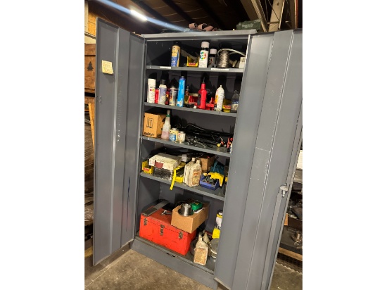 78" Metal Cabinet W/ Contents-Tool Box, Grease Guns & More