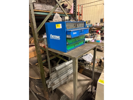 Fastenal Supplies Bin, 2' Work Table, (2) File Cabinets, (2) Hobart Wire Feeders