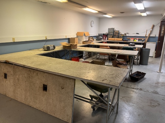 (7) 8' Tables, 3' Step Ladder, Rubbermaid Scale, Hardware