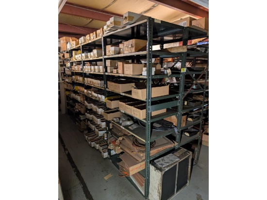(7) 42" Steel Shelves W/ Air Fittings, Brass & Inventory