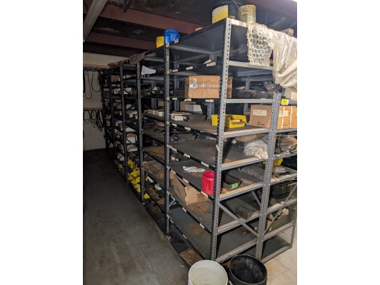 (10) 3'W Steel Shelves W/ Hardware & Inventory
