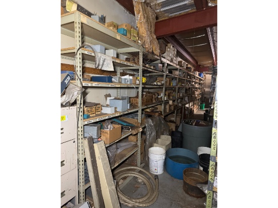 (11) 4' Steel Shelves, (2) File Cabinets, Electrical Boxes, Hardware, Conduit Fittings,