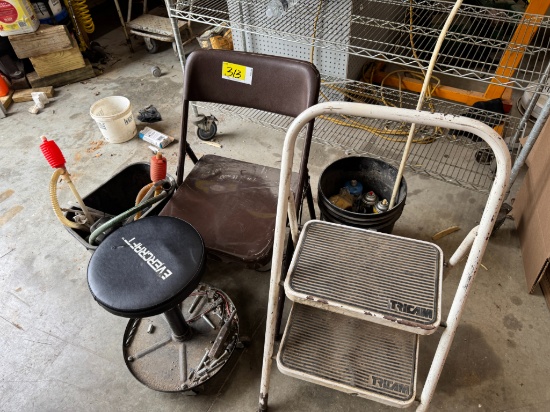 Folding Chair, Step Stool, Rolling Shop Seat,