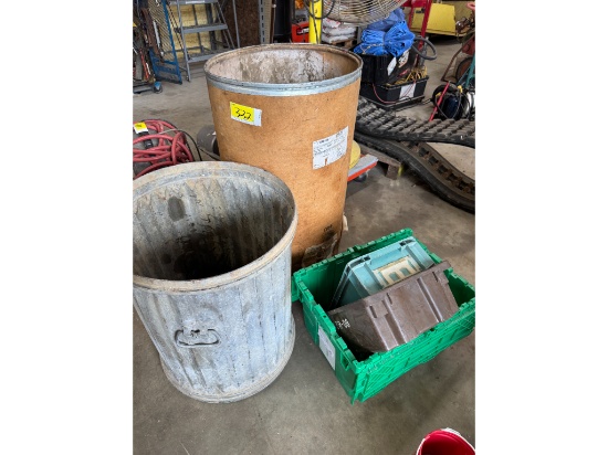 (2) Trash Cans, (3) Bins, Funnel & More