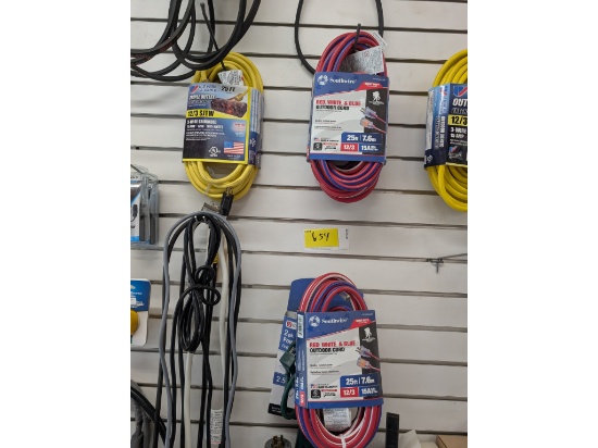 4 25' 12/3 Extension Cords, Power Strip