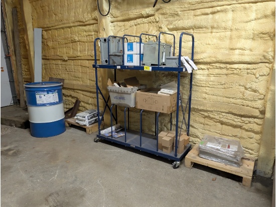 Rolling Material Organizing Rack, Exit Lights, Concrete,