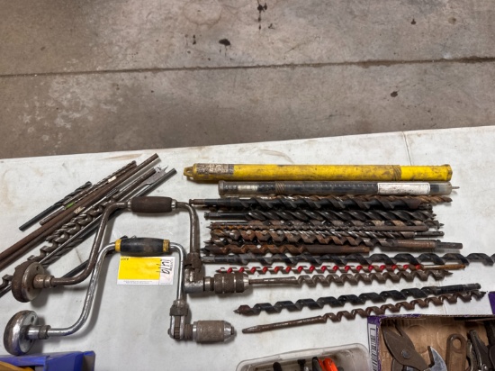 Wood Auger Bits & (2) Hand Drills Tools