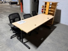 6'x30" Work Tables & 3 Chairs & Bookshelf