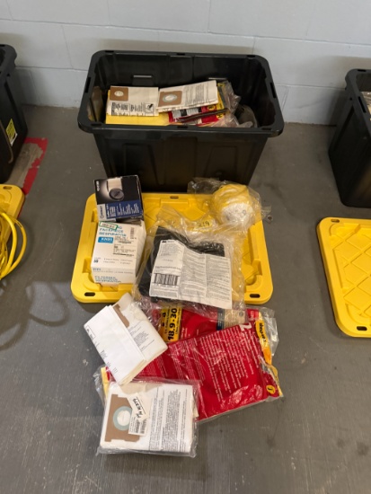 Tote of Shop Vac & Vacuum Supplies-Filter Bags, Masks, Filter & More