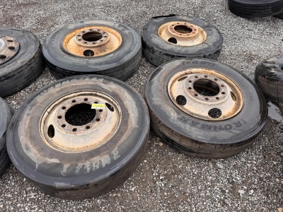 (4) Steel Rims & 11R22.5 & 11R24.5 Tires
