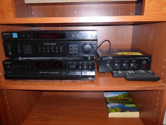 Electronics:  Sony Receiver, Sony 5-CD Changer, Amp, Fax Machine, Phones, Etc.  (Lot)